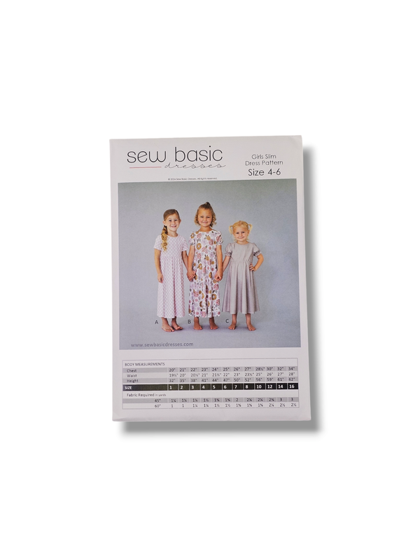 Girl Slim Dress Pattern Size 4-6