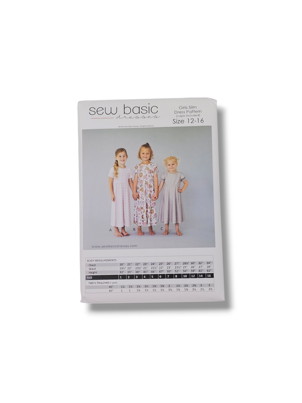 Girl Slim Dress Pattern Size 12-16