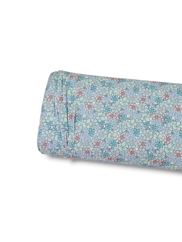 *Unique Design* Ribbed Knit Cotton Feel Wildflower Burst Turquoise