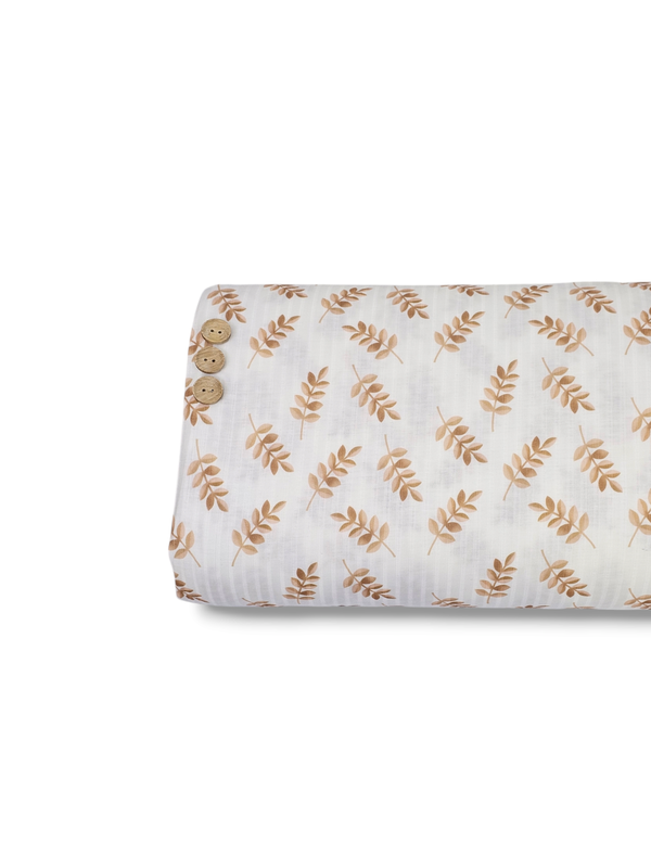*Unique Design* Ribbed Knit Cotton Feel Golden Fronds White