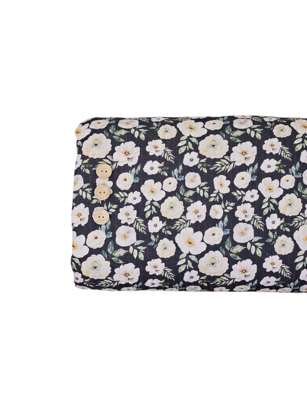 * Unique Design * Ribbed Knit Cotton Feel Elegant Petals Charcoal