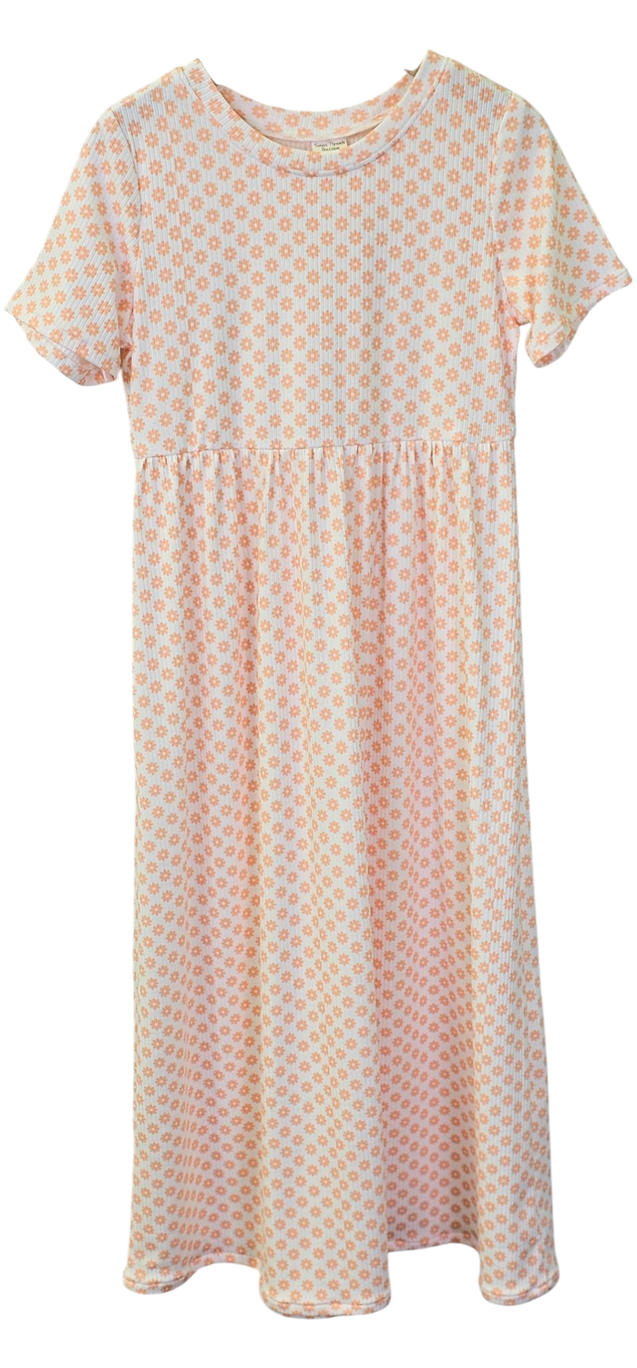 6-7 Yr Dress Ribbed Knit Petite Orange Floral