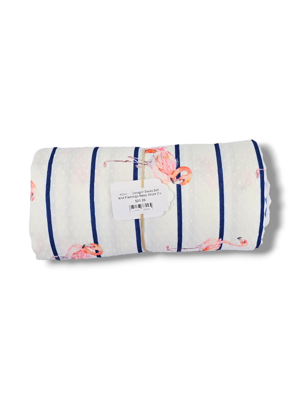 *Unique Design* Swiss Dot Knit Flamingo Navy Stripe 2⅛ Yd