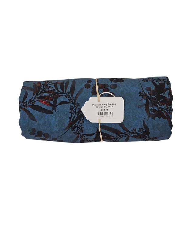 Polyester Navy Red Leaf Design 3⅞ Yards