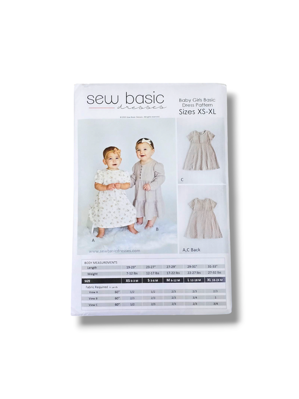 Baby Girl Basic Dress Pattern XS-XL
