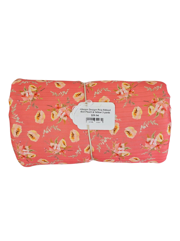 *Unique Design* Poly Ribbed Knit Peach &amp; Yellow 3 yards