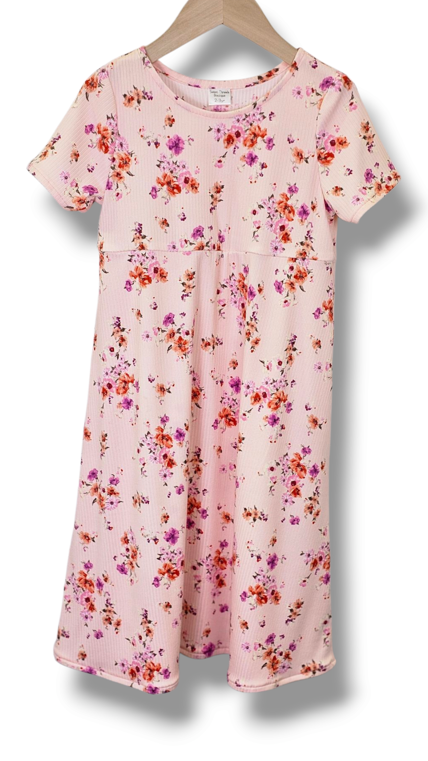 2-3 Yr Dress Brushed Ribbed Knit Pink Floral