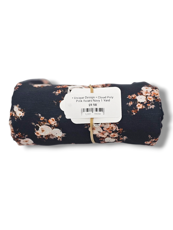 * Unique Design * Cloud Poly Pink Roses Navy 1 Yard