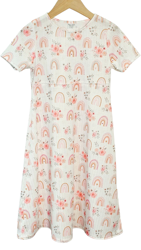 2-3 Yr Cotton Feel Ribbed Knit Dress Rainbow Blossoms