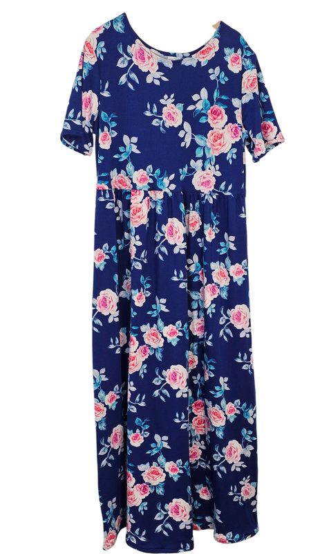 8-9 Yr Double Brushed Poly Blue Vintage Rose