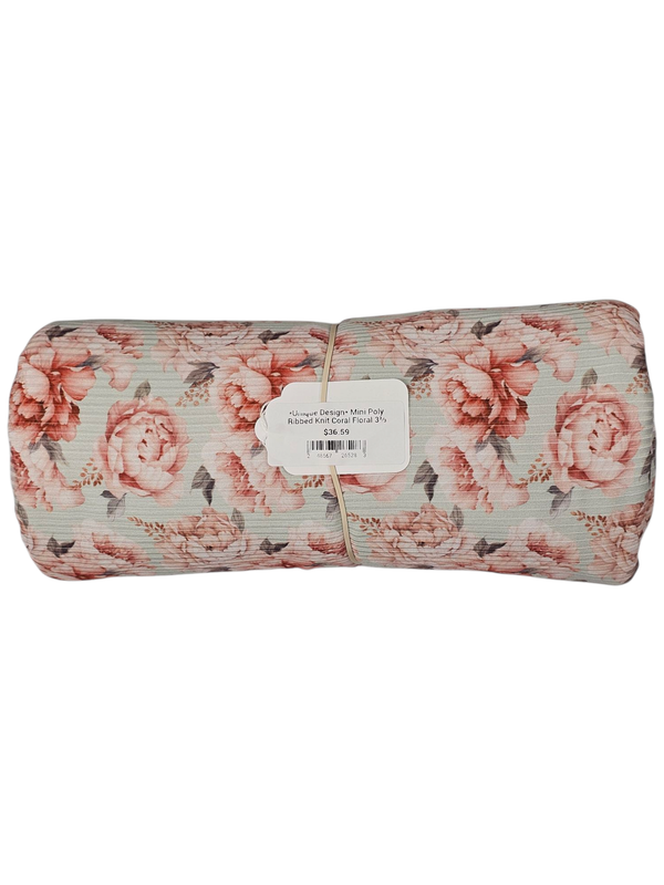 *Unique Design* Mini Poly Ribbed Knit Coral Floral 3⅔ yards