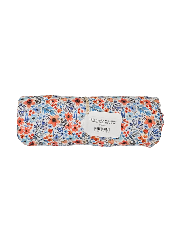 * Unique Design * Cloud Poly Coral and Blue Floral 2 Yd