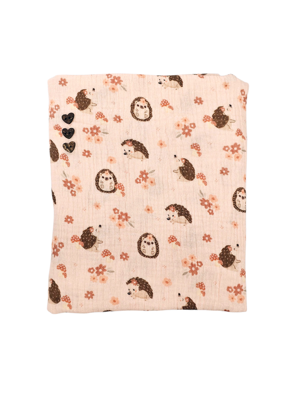* Unique Design * Cotton Muslin Hedgehog Hollow Pink