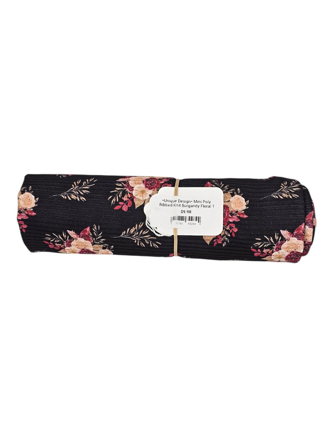 *Unique Design* Mini Poly Ribbed Knit Burgandy Floral 1 yard