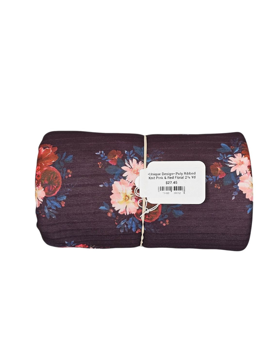 *Unique Design* Poly Ribbed Knit Pink &amp; Red Floral 2¾ Yd