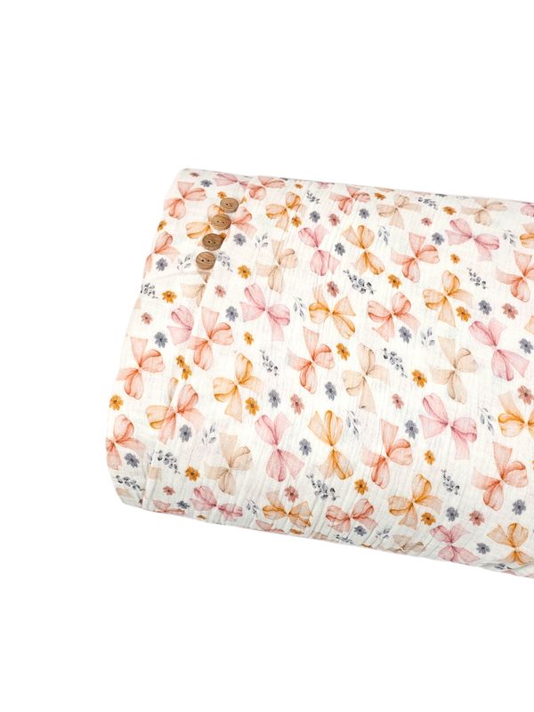 *Unique Design* Cotton Muslin Dreamy Bows White