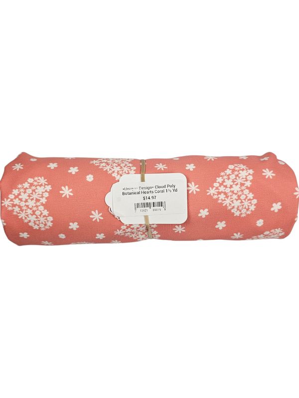 *Unique Design* Cloud Poly Botanical Hearts Coral 1½ Yd