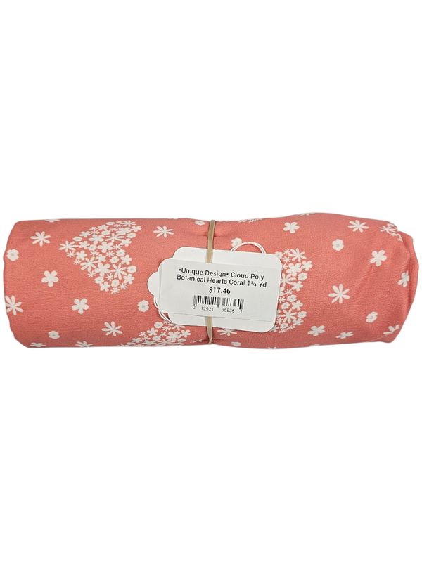 *Unique Design* Cloud Poly Botanical Hearts Coral 1¾ Yd