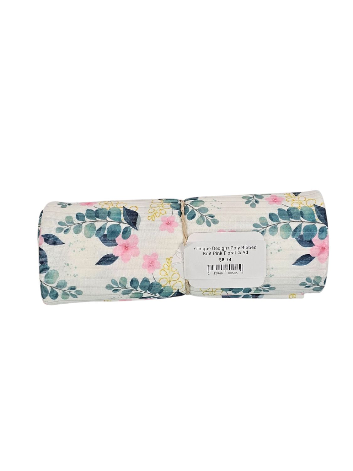 *Unique Design* Poly Ribbed Knit Pink Floral ⅞ Yd