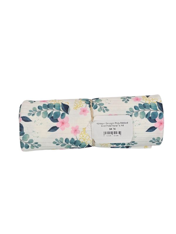 *Unique Design* Poly Ribbed Knit Pink Floral ⅞ Yd