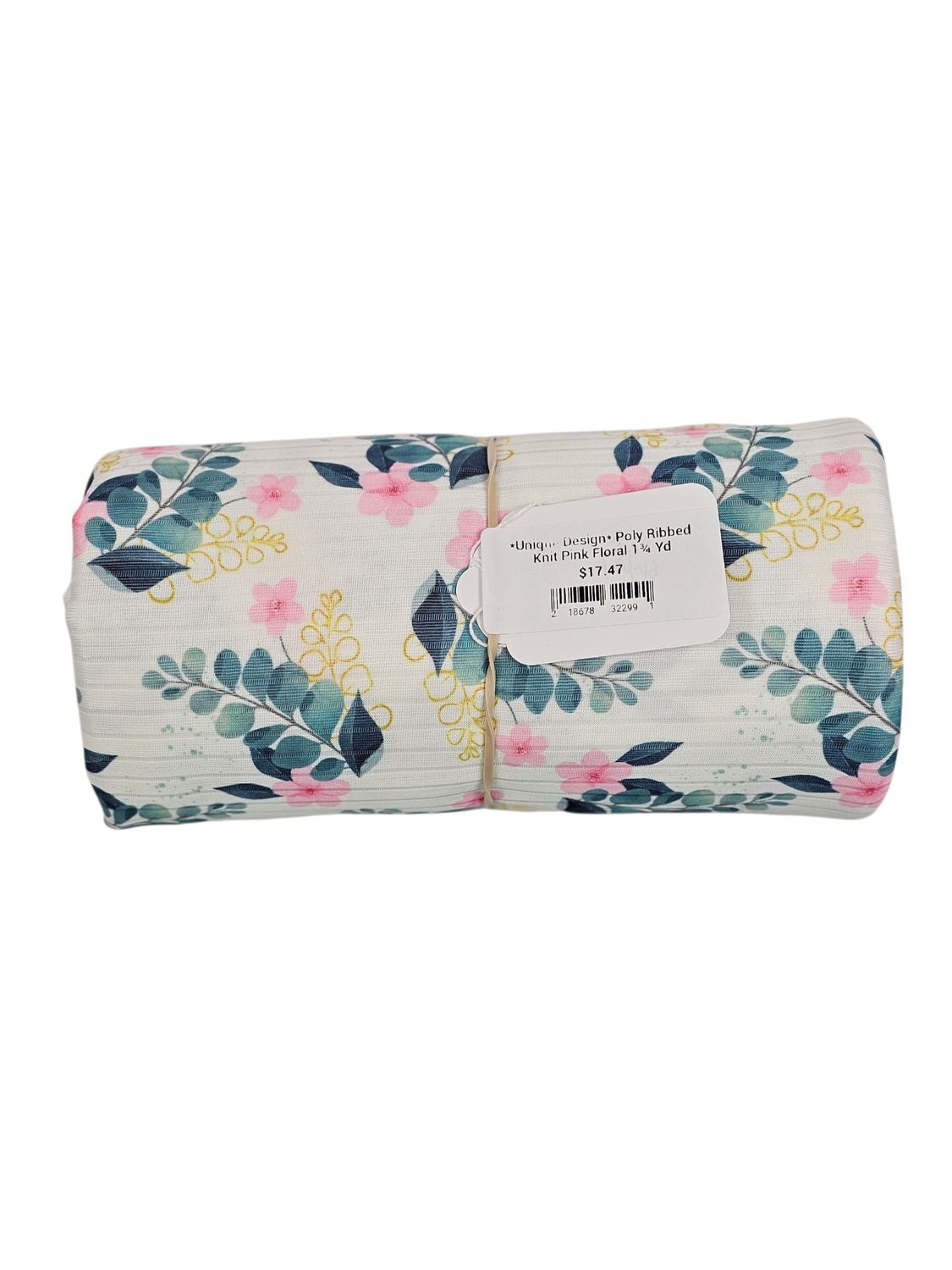 *Unique Design* Poly Ribbed Knit Pink Floral 1¾ Yd