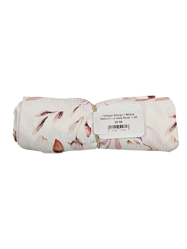 * Unique Design * Willow Ribbed Knit Ivory Rose ½ Yd