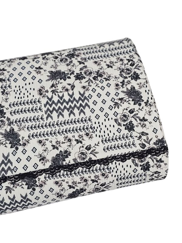 *Unique Design* Willow Ribbed Knit Abstract Vintage Blooms Black
