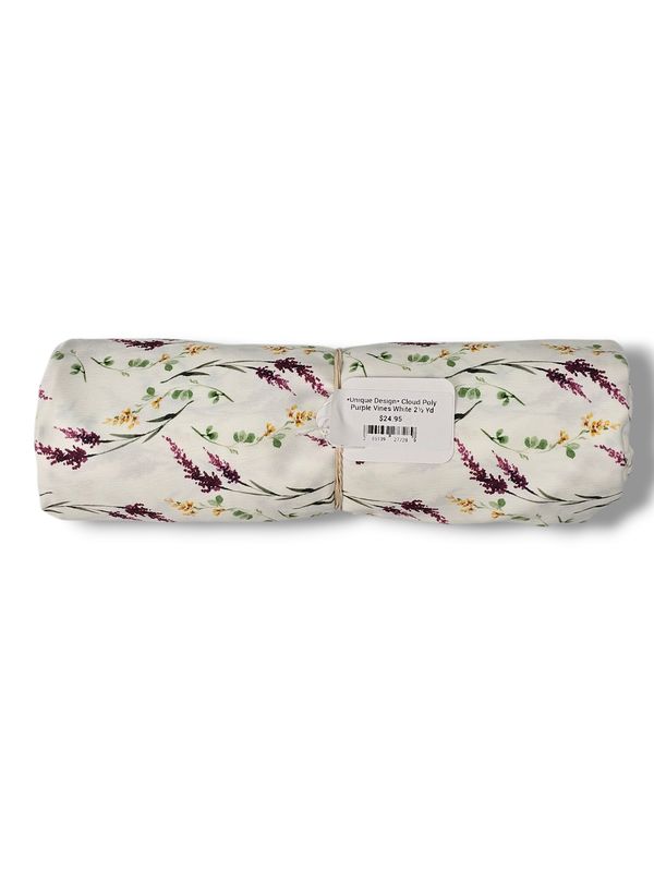 *Unique Design* Cloud Poly Purple Vines White 2½ Yd