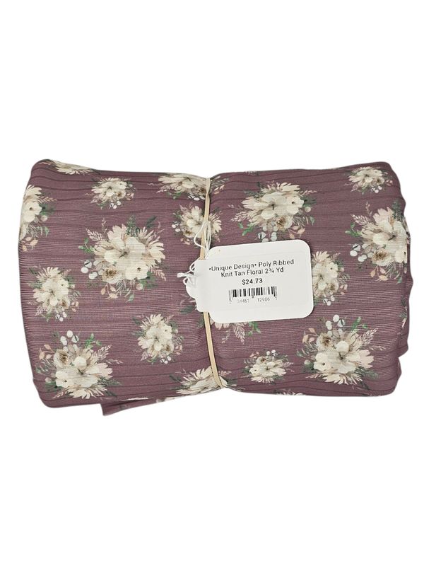 *Unique Design* Poly Ribbed Knit Tan Floral 2¾ Yd