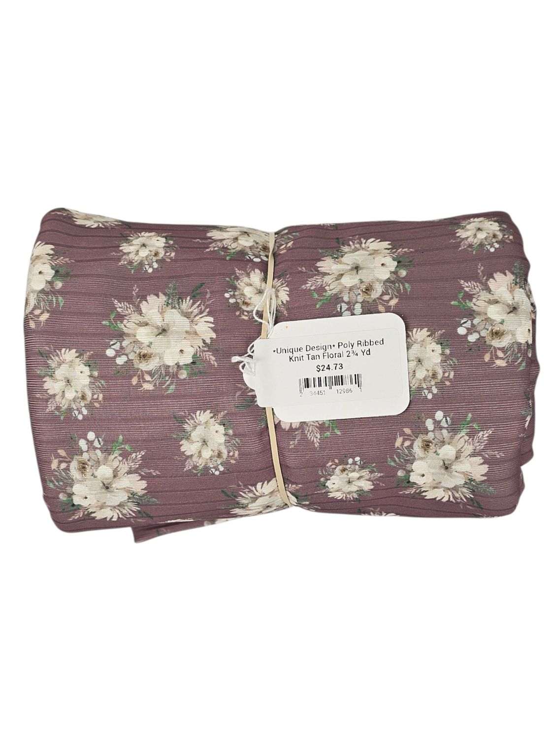 *Unique Design* Poly Ribbed Knit Tan Floral 2¾ Yd