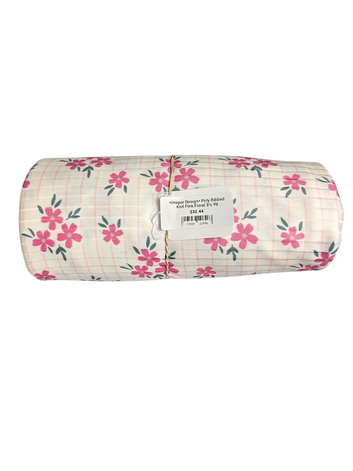 *Unique Design* Poly Ribbed Knit Pink Floral 3¼ Yd