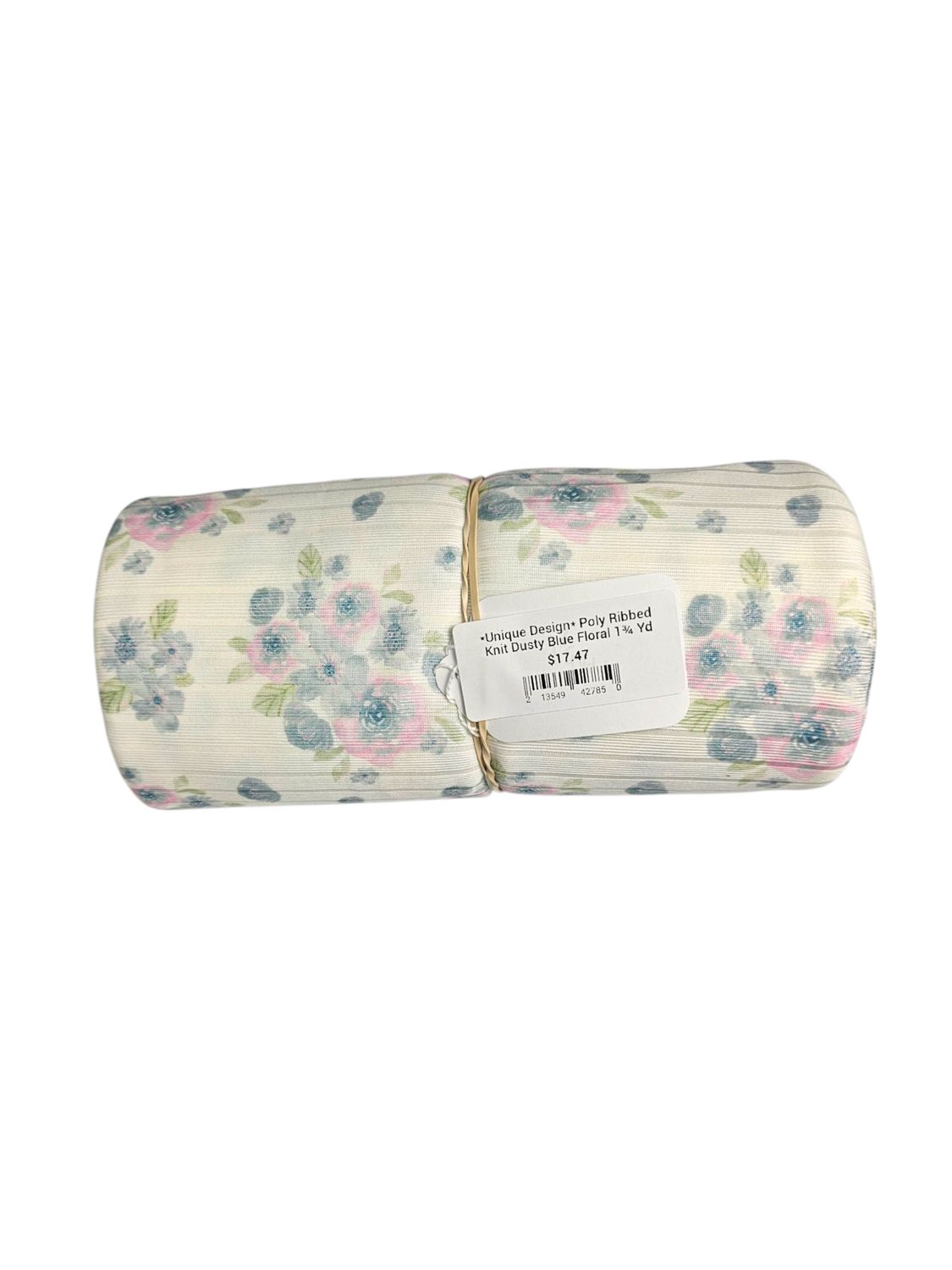 *Unique Design* Poly Ribbed Knit Dusty Blue Floral 1¾ Yd