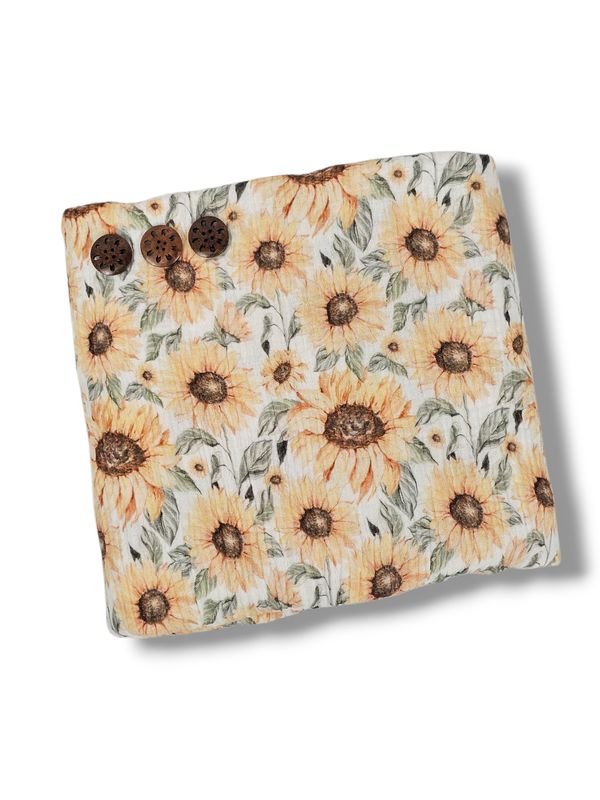 *Unique Design* Cotton Muslin Sunflower Patch White