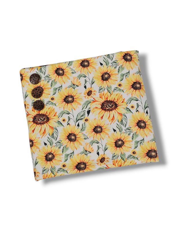 *Unique Design* Willow Ribbed Knit Sunflower Patch White