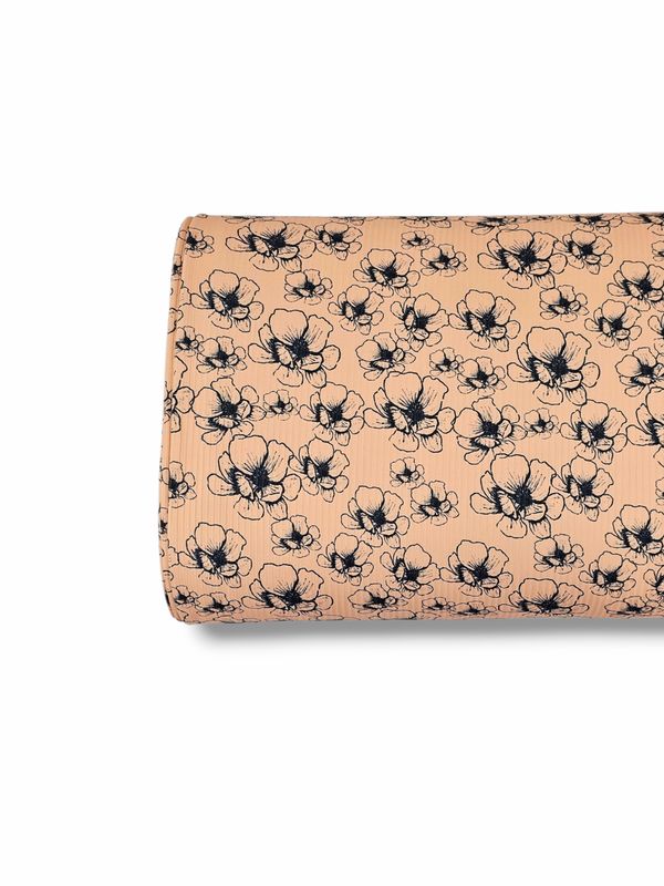 *Unique Design* Willow Ribbed Knit Black Petals Peach