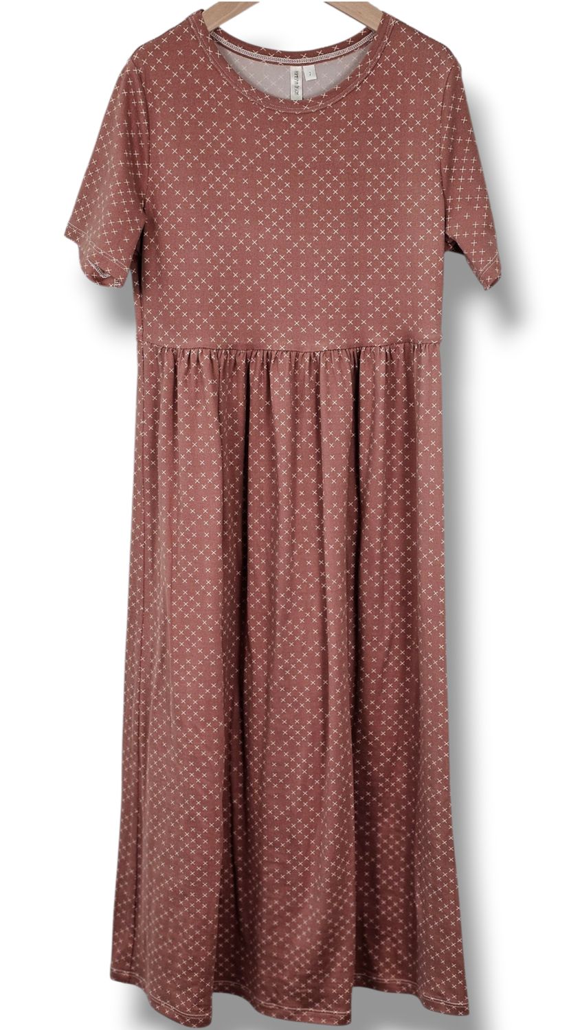 Size 7 Double Brushed Poly Dusty Rose Cross Stitch Dress