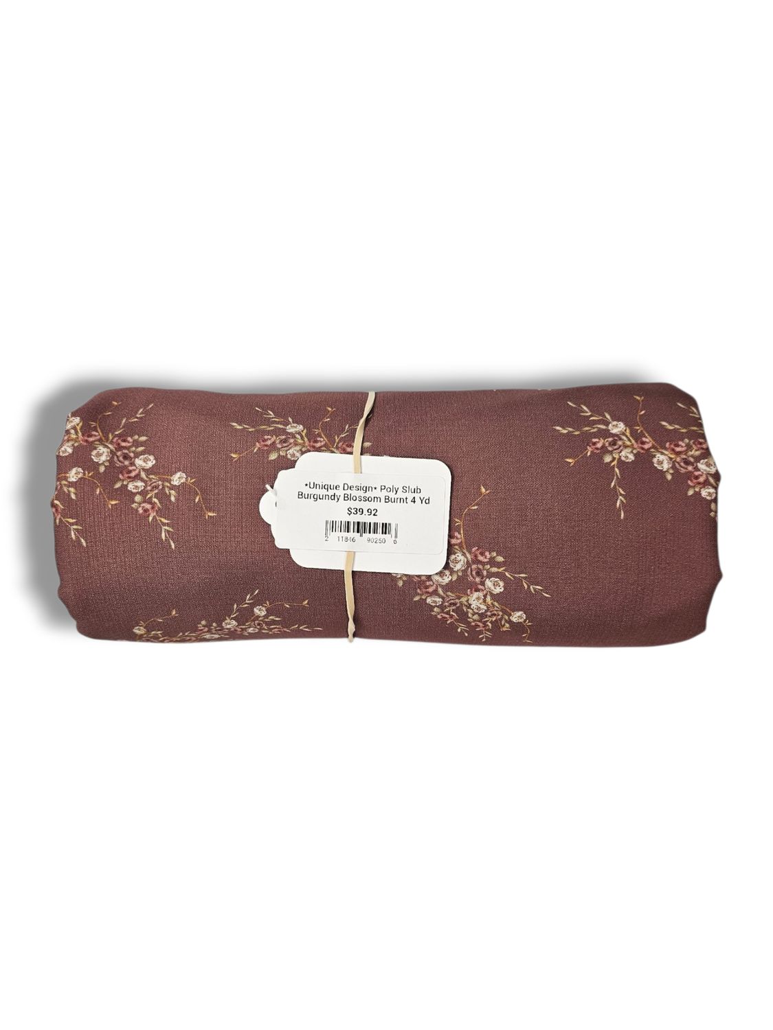 *Unique Design* Poly Slub Burgundy Blossom Burnt 4 Yd