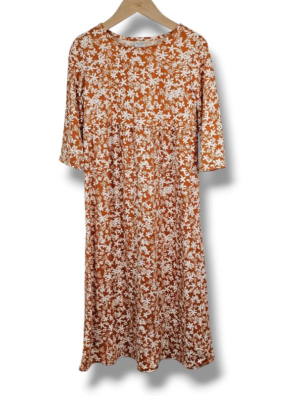 4-5 Yr Dress Double Brushed Autumn Orange Floral