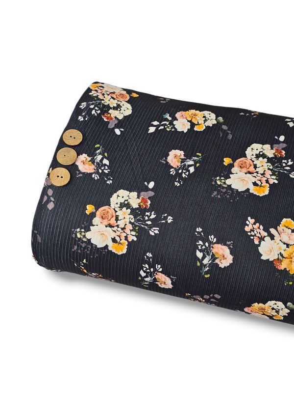 *Unique Design* Willow Ribbed Knit Golden Rose Bouquet Black