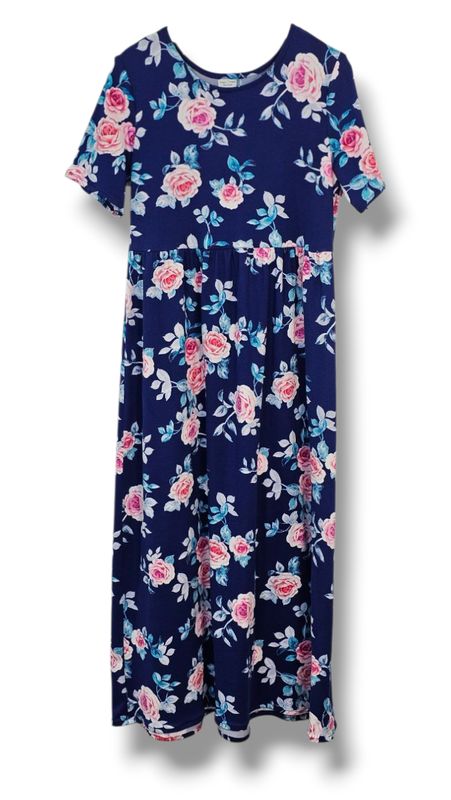 8-9 Yr Double Brushed Poly Blue Vintage Rose