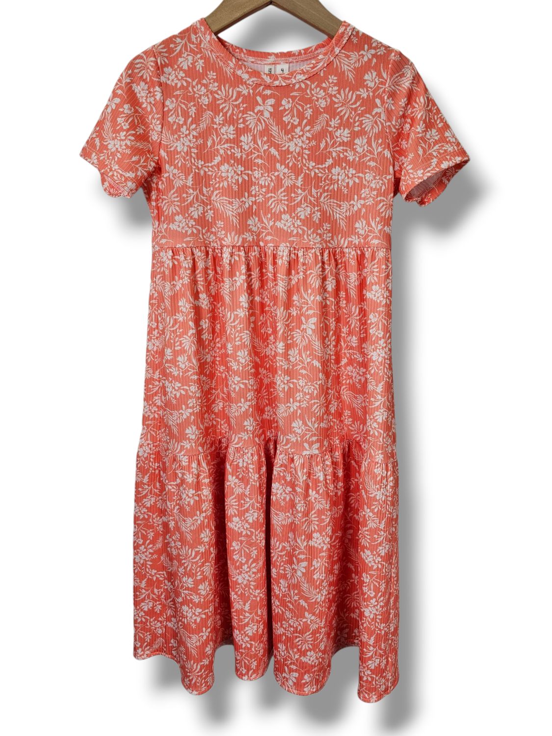 Size 4 Ribbed Knit Dress Tropical Garden Coral