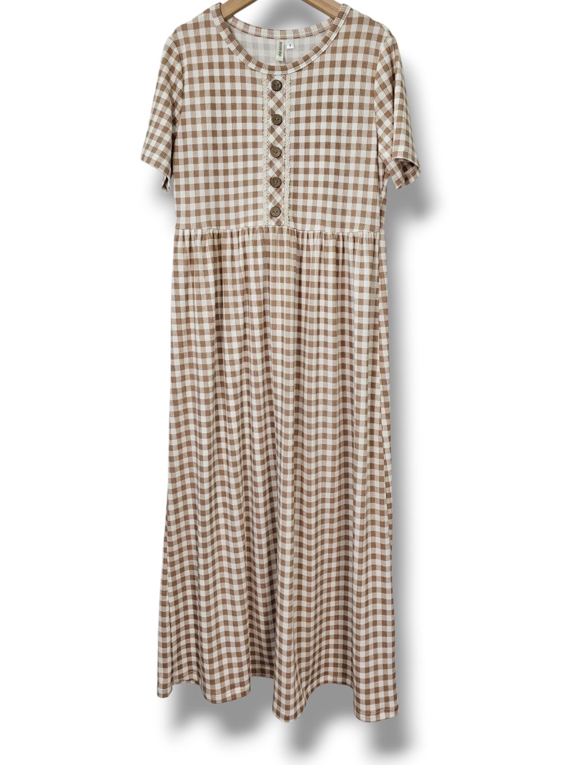 Size 8 Brushed Rib Dress Knit Taupe Checks