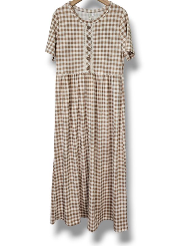 Size 8 Brushed Rib Dress Knit Taupe Checks