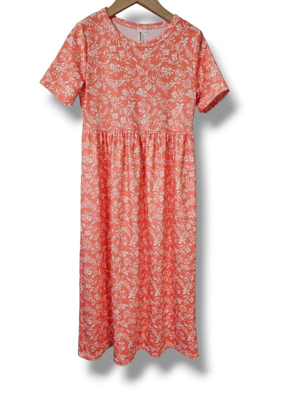 Size 6 Ribbed Knit Dress Tropical Garden Coral