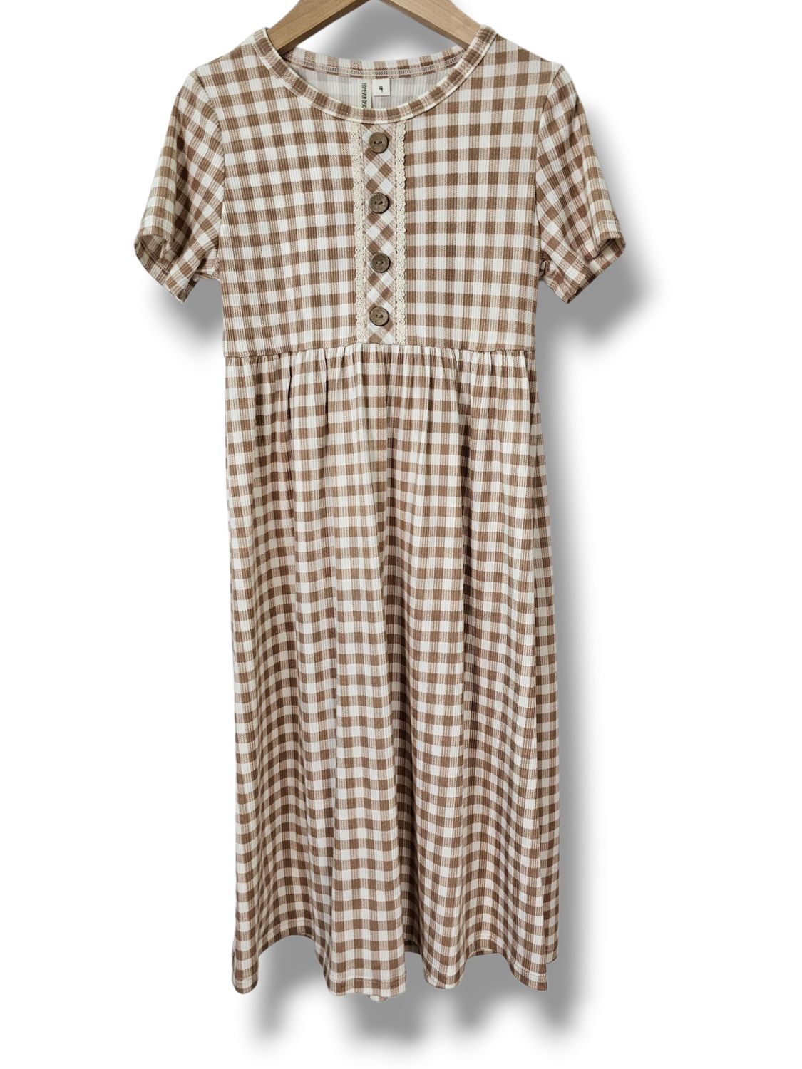 Size 4 Brushed Rib Knit Dress Taupe Checks