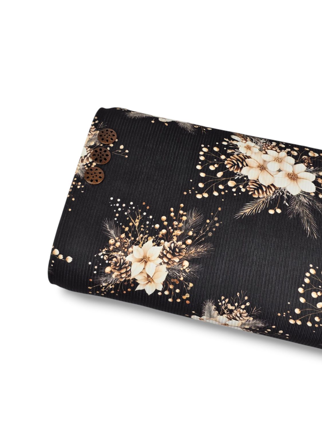 *Unique Design* Willow Ribbed Knit Pinecone Poinsetta Bouquet Black