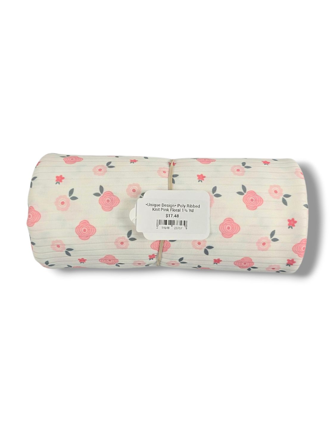 *Unique Design* Poly Ribbed Knit Pink Floral 1¾ Yd