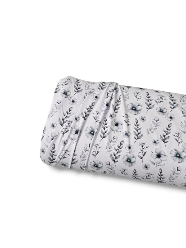 *Unique Design* Tricot Knit Silver Blossoms White Large