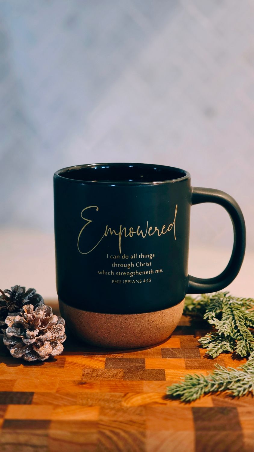 Black Ceramic Coffee Mug With Cork Bottom Empowered