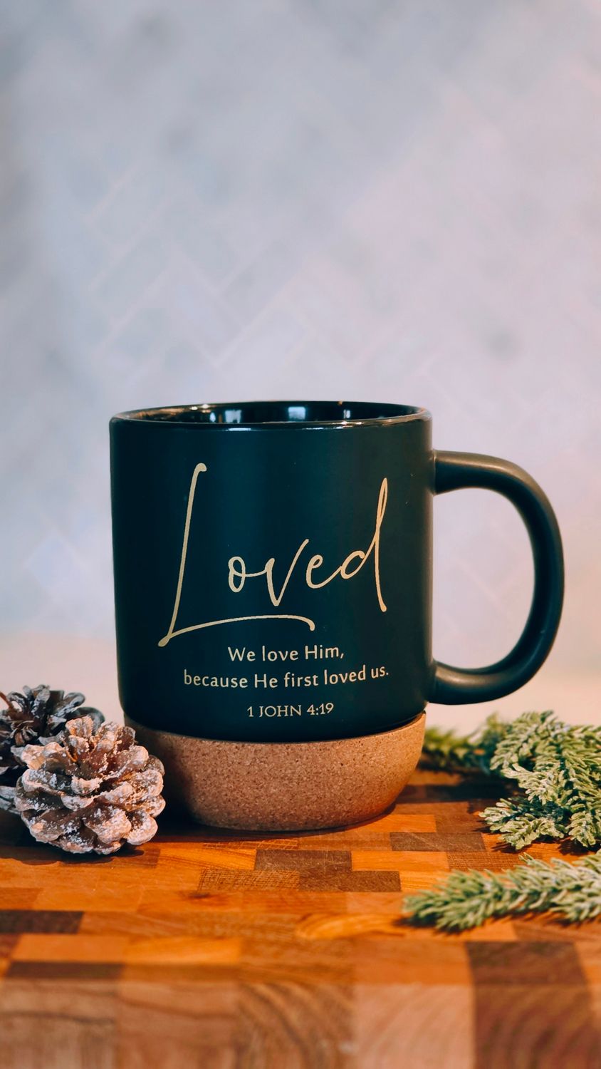 Black Ceramic Coffee Mug With Cork Bottom Loved